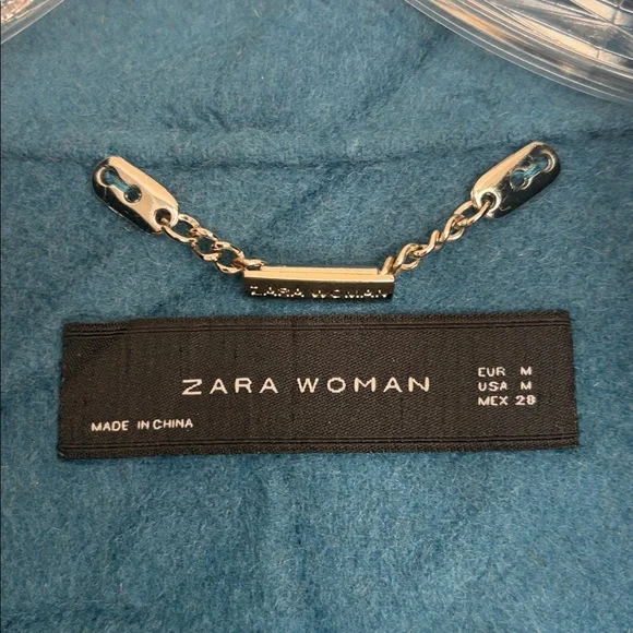 ZARA TEAL BLUE WOOL BLEND LONGLINE HAND-MADE 1 BUTTON CLOSURE DRESS COAT SZ MED - Picture 10 of 12